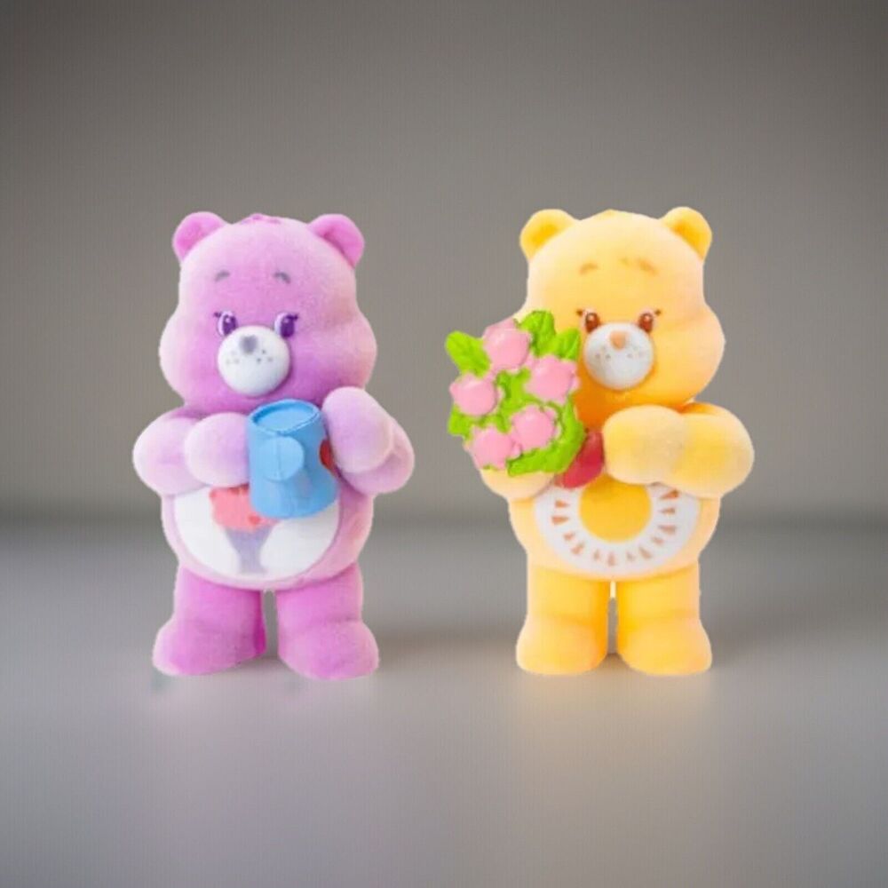 🔥Care Bears Flocked Figures Pack Of 2 Funshine Bear and Share Bear BNWT🔥